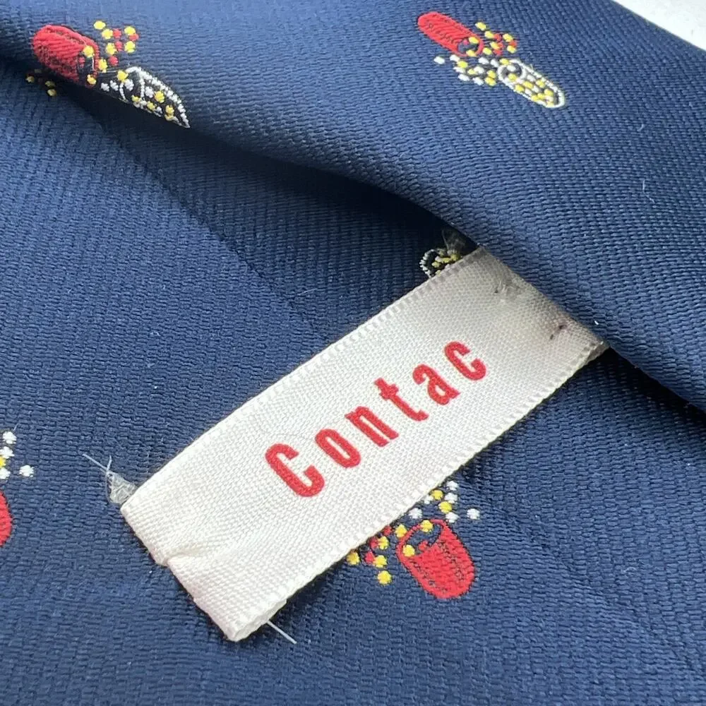 Vintage Contac Pill Capsule Neck Tie Navy Red Pharma Medication USA Doctor